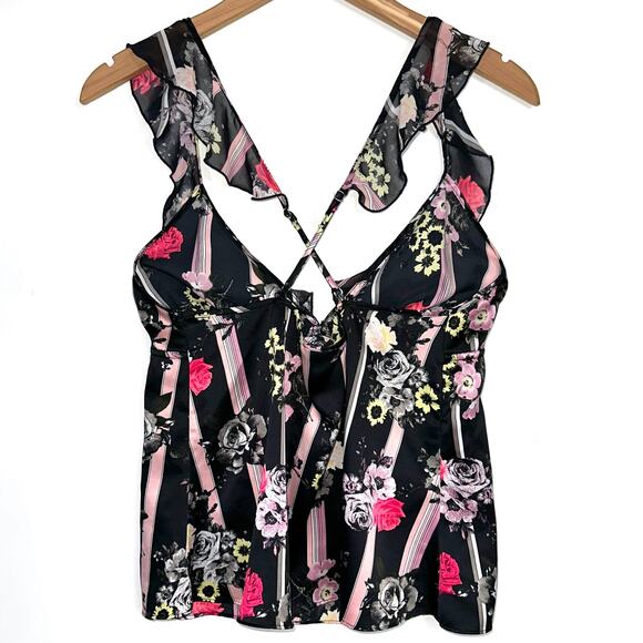 Victorias Secret Satin Black Rose Ruffle Strap Sleep Cami Tank Top Size Medium - Picture 8 of 12